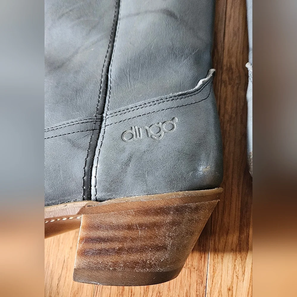 Vintage DINGO 5965 Gray Distressed LEATHER Western Cowboy Boots Mens Size 8 D